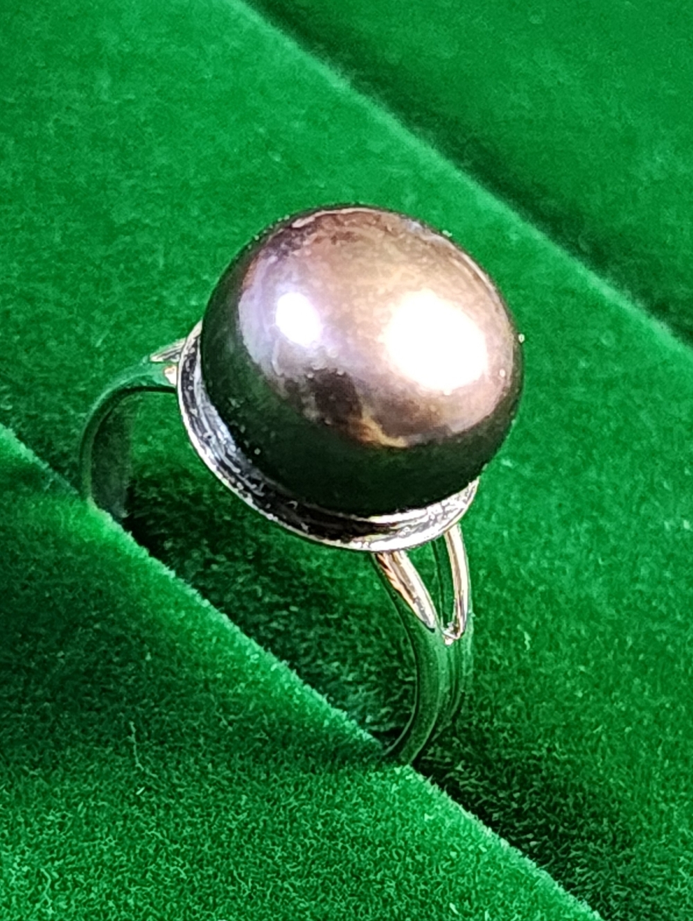 Vintage 80s Artisan Tahitian Pearl Silver Tone Sizable Ring - Picture 3 of 7